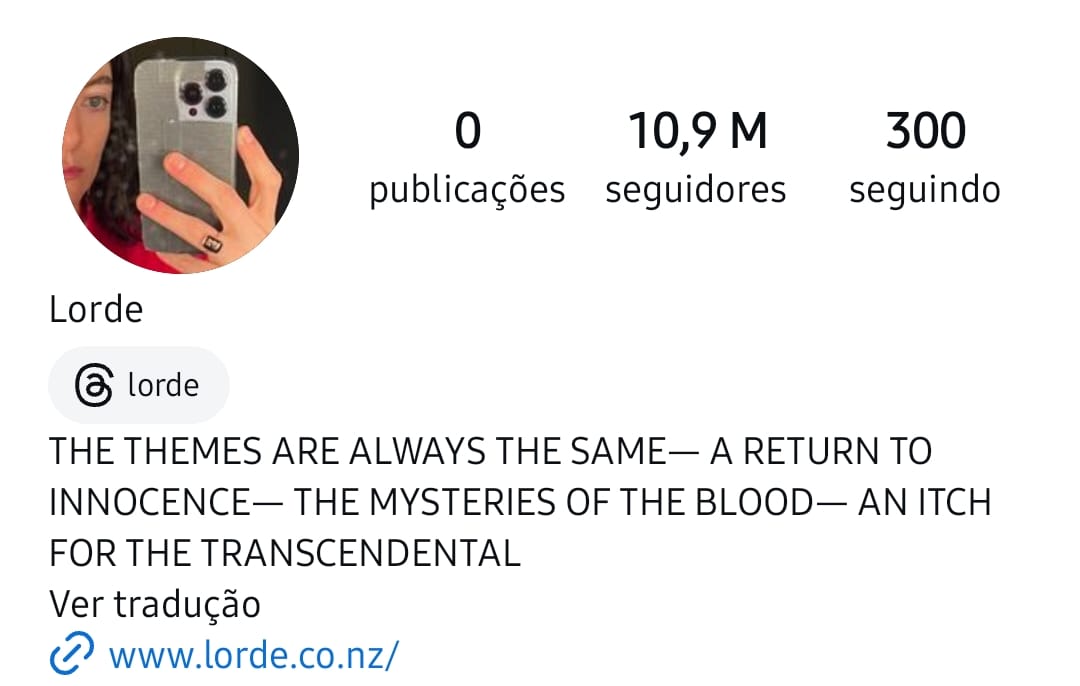 Lorde amanheceu com as redes sociais esvaziadas (Reprodução/Instagram)