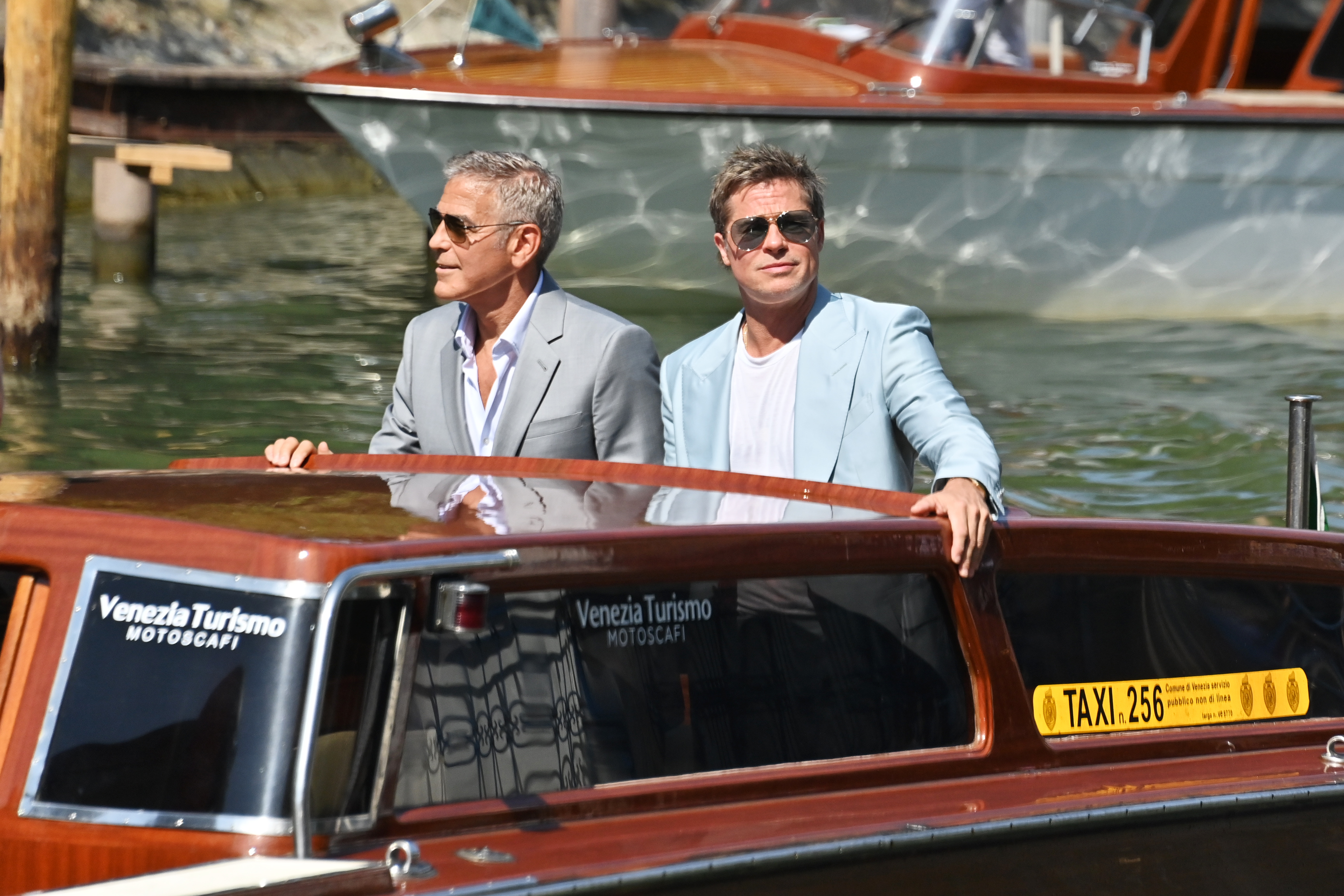 George Clooney and Brad Pitt arrive at the Venice International Film Festival