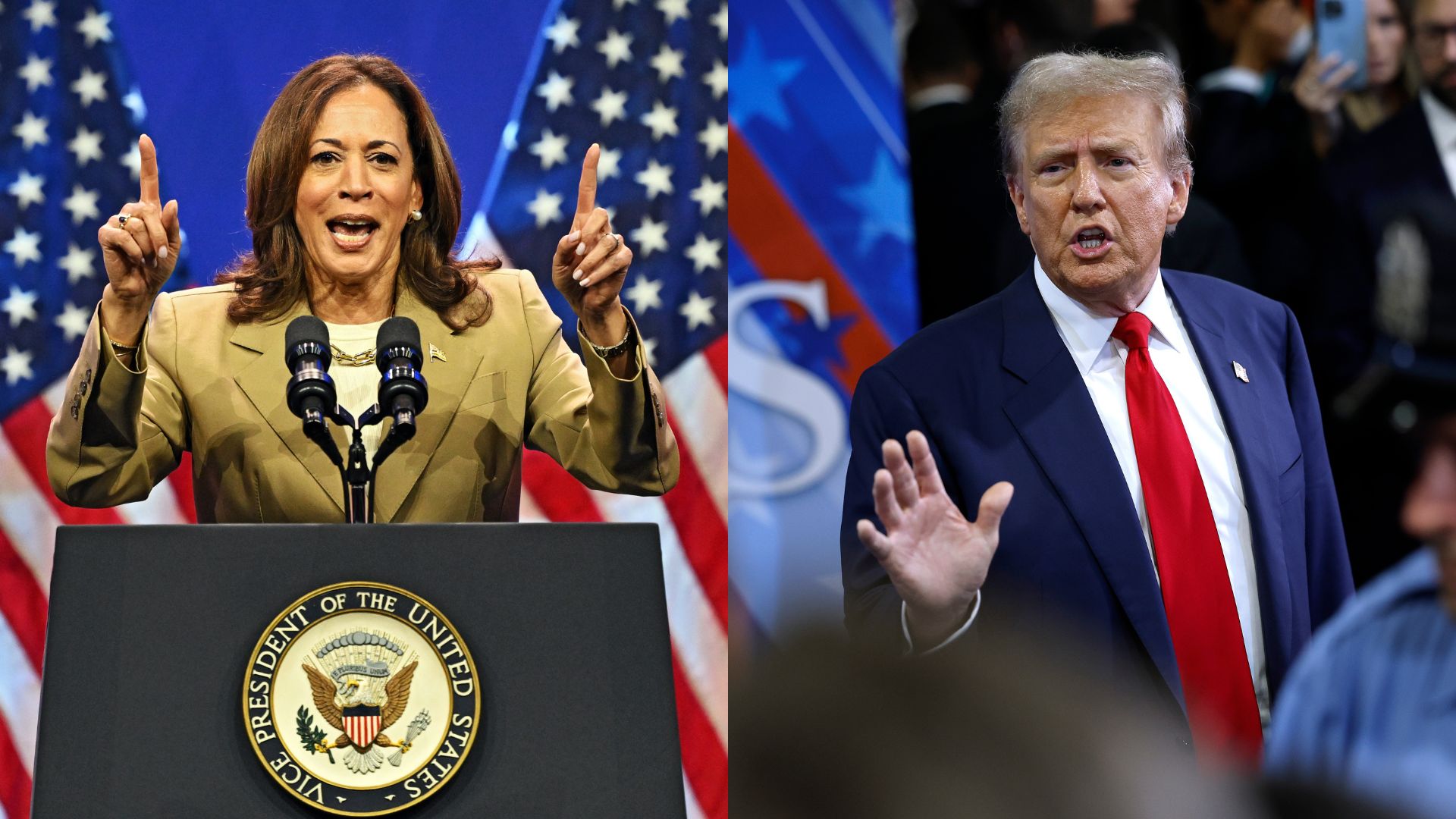Kamala Harris (Foto: Drew Hallowell/Getty Images) e Donald Trump (Foto: Chip Somodevilla/Getty Images)