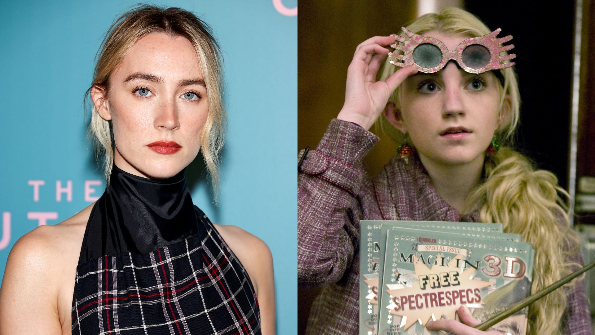 Saoirse Ronan (Foto: Jamie McCarthy/Getty Images) | Evanna Lynch como Luna Lovegood em 'Harry Potter' (Foto: Reprodução)