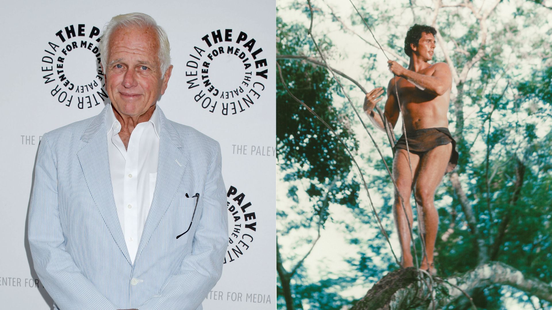 Ron Ely (Foto: Tibrina Hobson/FilmMagic) e ator como Tarzan em 1966 (Foto: Silver Screen Collection/Getty Images)