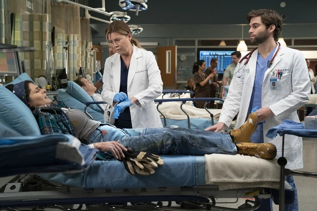 Meredith Grey (Ellen Pompeo) e Levi Schmitt (Jake Borelli) (Reprodução)