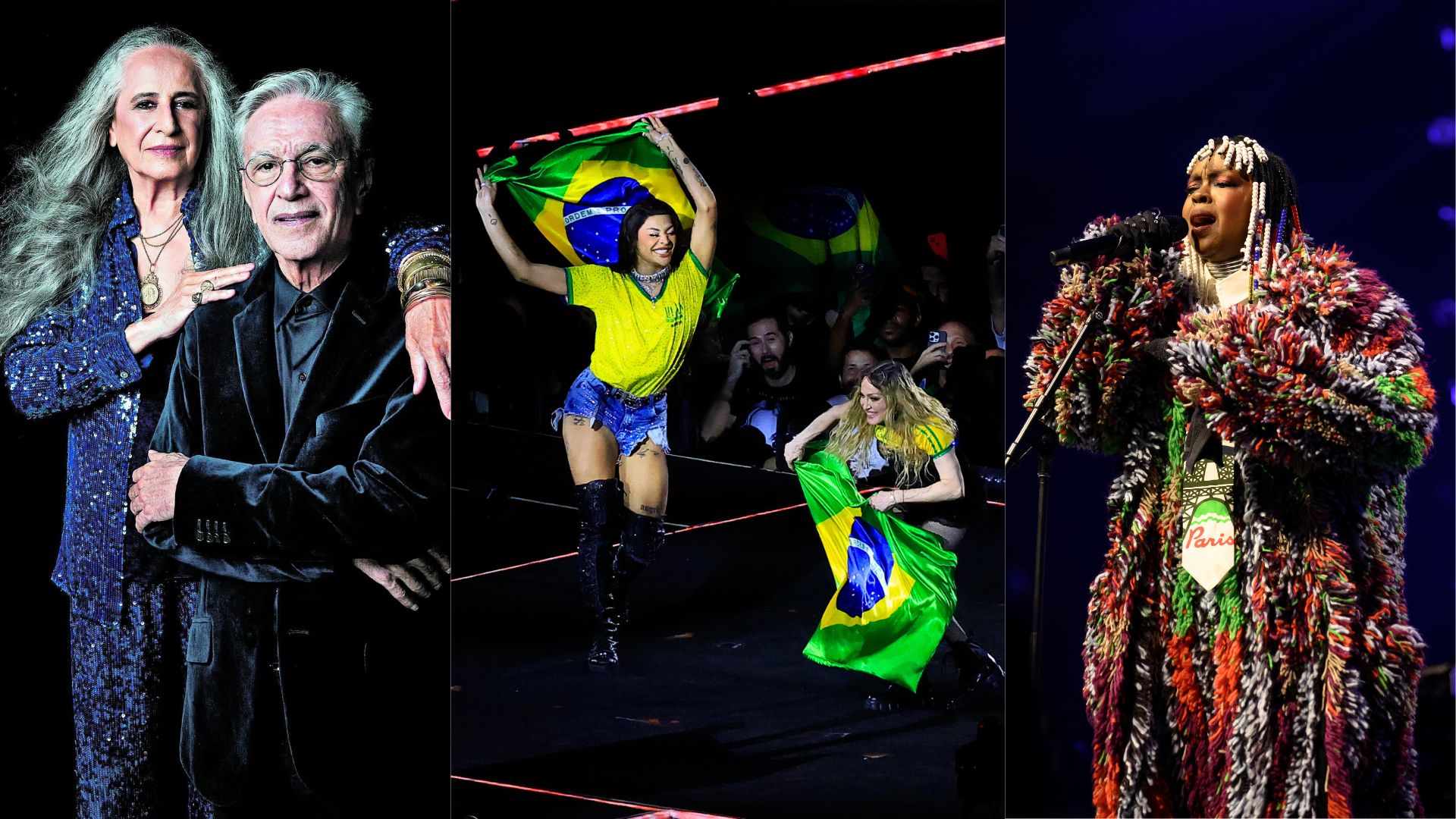 Caetano e Bethânia (Foto: Divulgação), Pabllo Vittar e Madonna (Foto: Getti Images) e Lauryn Hill (Foto: Getty Images)