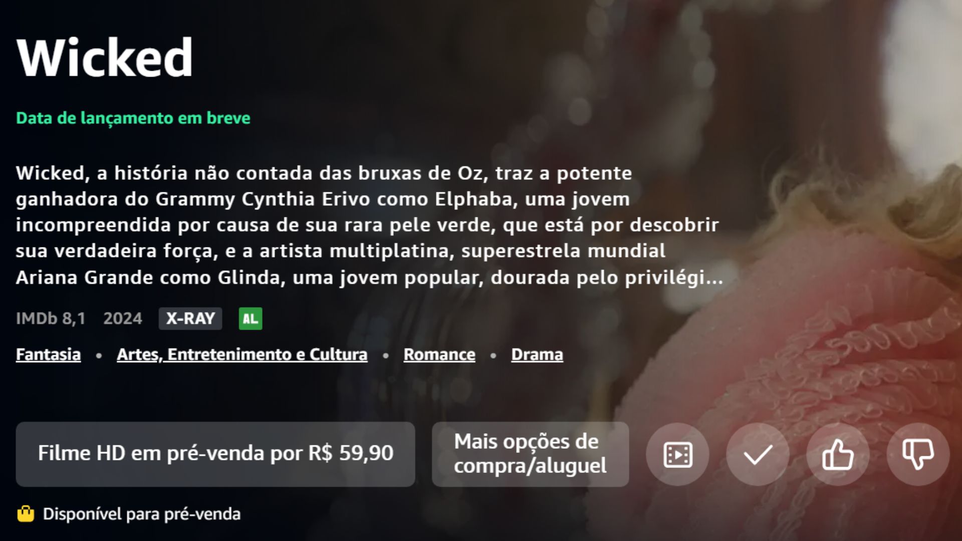 Wicked, com Cynthia Erivo e Ariana Grande, entra em pré-venda nos streamings (Foto: Reprodução/Prime Video)