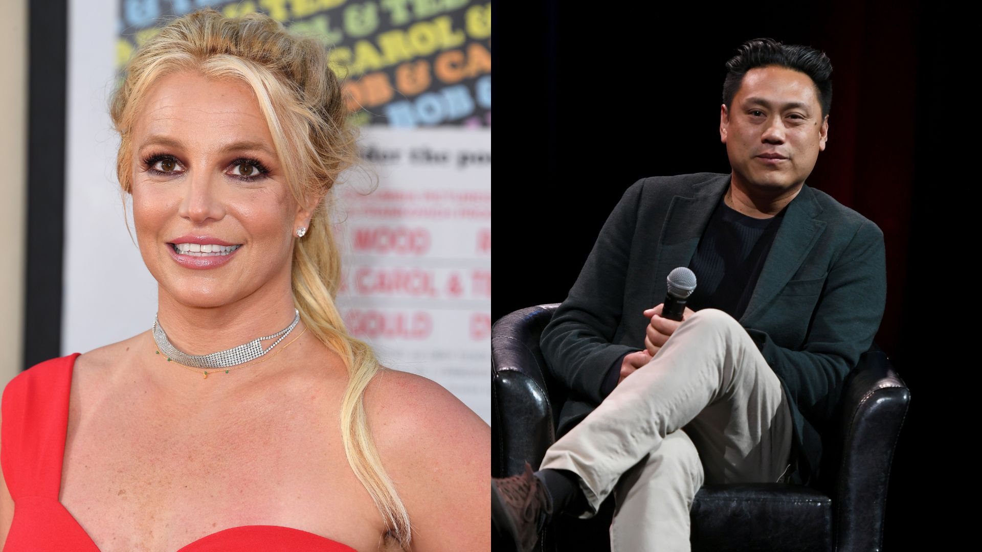 Britney Spears (Foto: Steve Granitz/WireImage) e Jon M. Chu, diretor de Wicked e da cinebiografia da cantora (Foto: Alberto E. Rodriguez/Getty Images for CinemaCon)