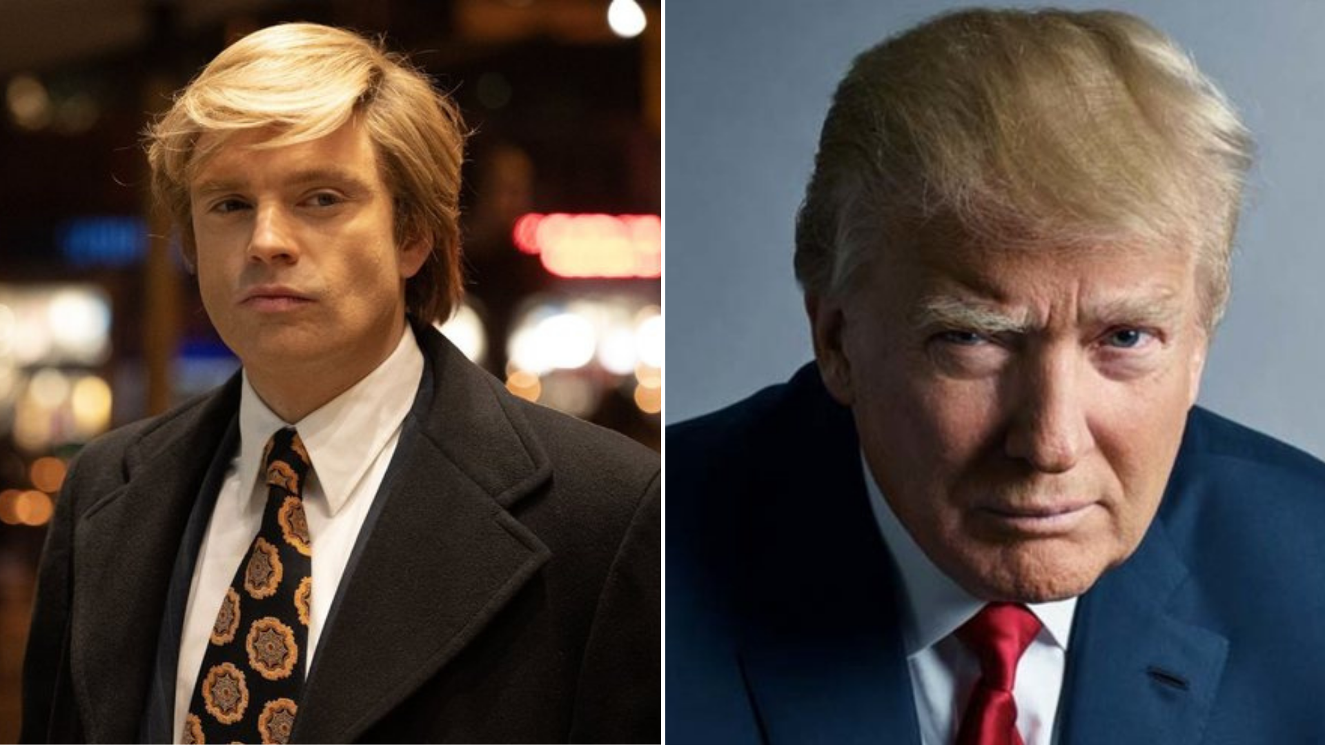 Stebastian Stan em 'O Aprendiz' e Donald Trump (Foto: Divulgação/Diamond Films Brasil e Mark Seliger)