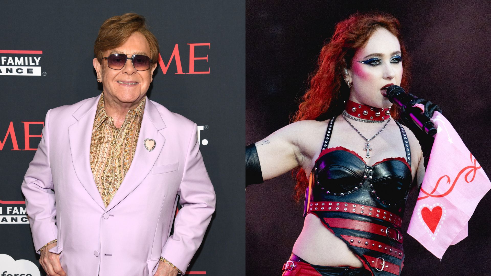 Elton John (Foto: Noam Galai/Getty Images for TIME) e Chappell Roan (Foto: Rick Kern/Getty Images)