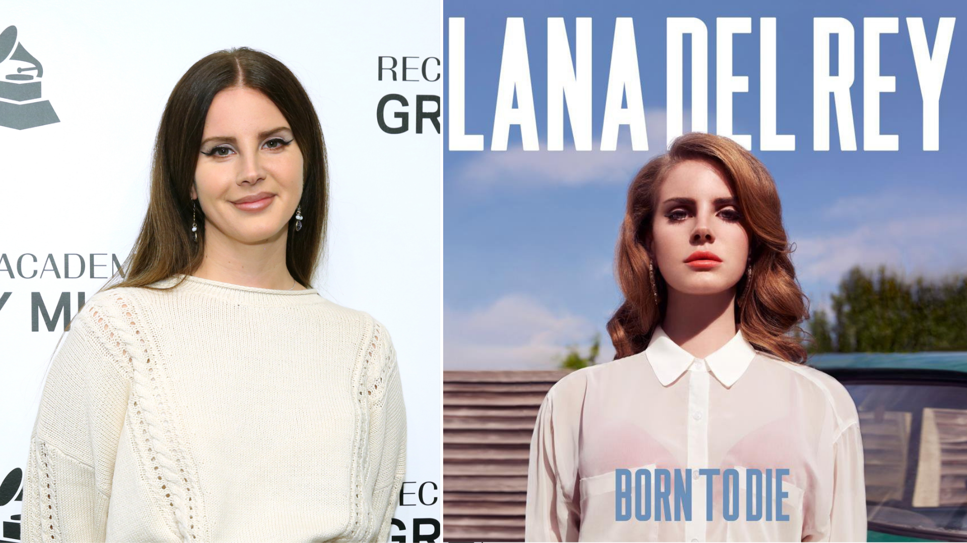 Lana Del Rey e a capa de 'Born to Die' (Foto: Rebecca Sapp/Getty Images e Nicole Nodland)