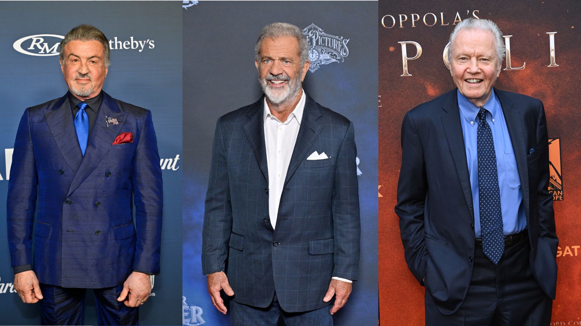 Sylvester Stallone, Mel Gibson e Jon Voight (Fotos: Getty Images)