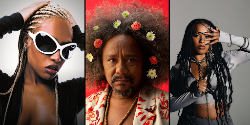 Ebony, Chico César e MC Luanna, que se apresentam no Favela Talks, uma das atividades do Favela Sounds (Foto: Divulgação)