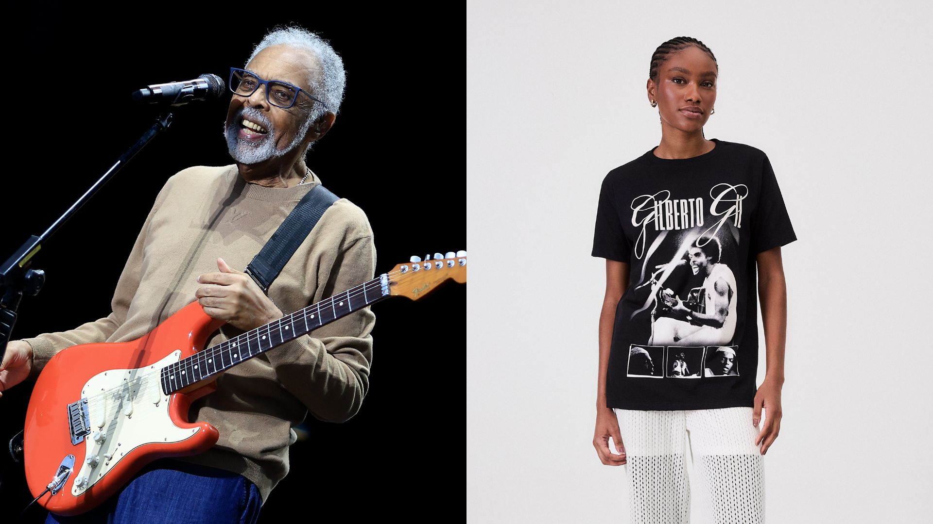 Gilberto Gil (Foto: Buda Mendes/Getty Images) e coleção do cantor com a Renner (Foto: Divulgação)