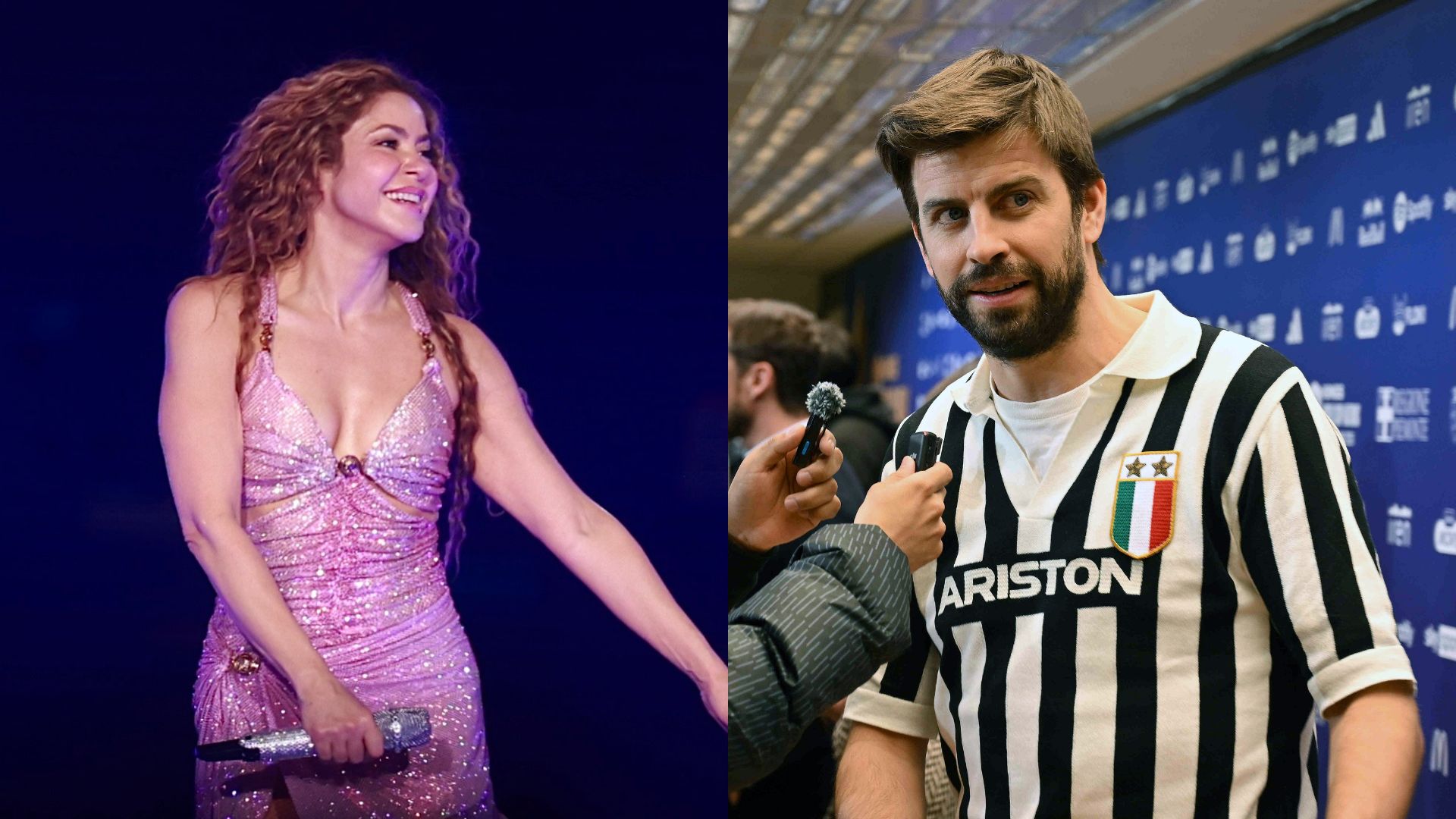 Shakira em show no Rio de Janeiro em 2025 (Foto: ROBERTO FILHO / BRAZIL NEWS) e Gerard Piqué (Foto: Chris Ricco/Getty Images)