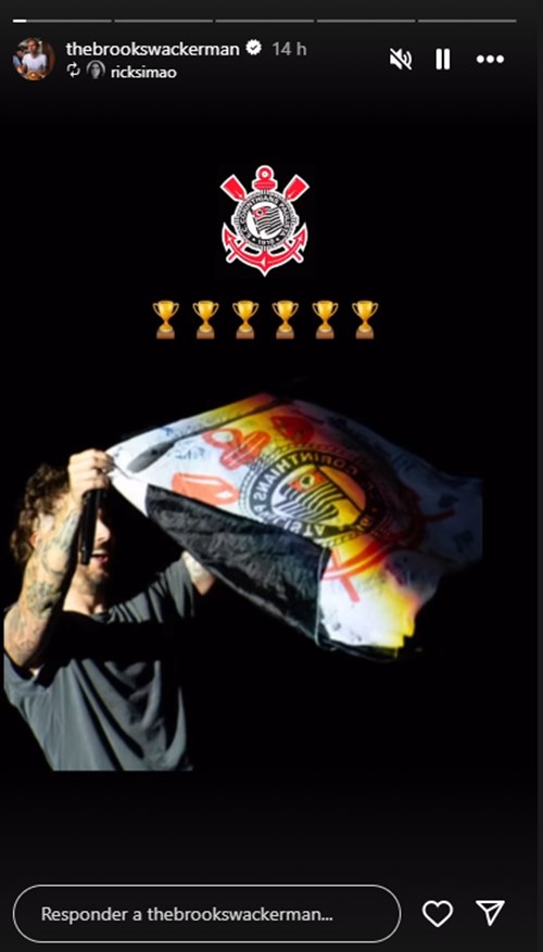 M. Shadows com a bandeira do Corinthians no Rock in Rio 2024