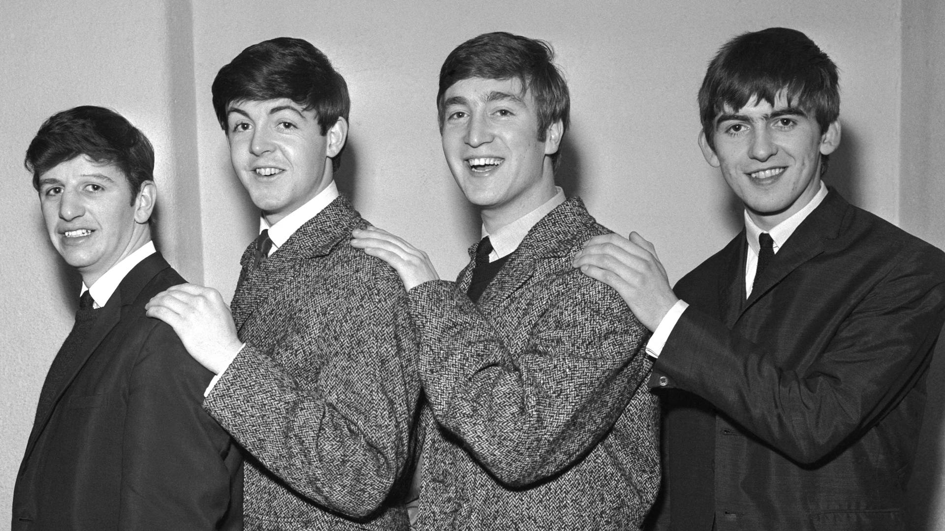 Beatles em 1962 (E-D): Ringo Starr, Paul McCartney, John Lennon e George Harrison