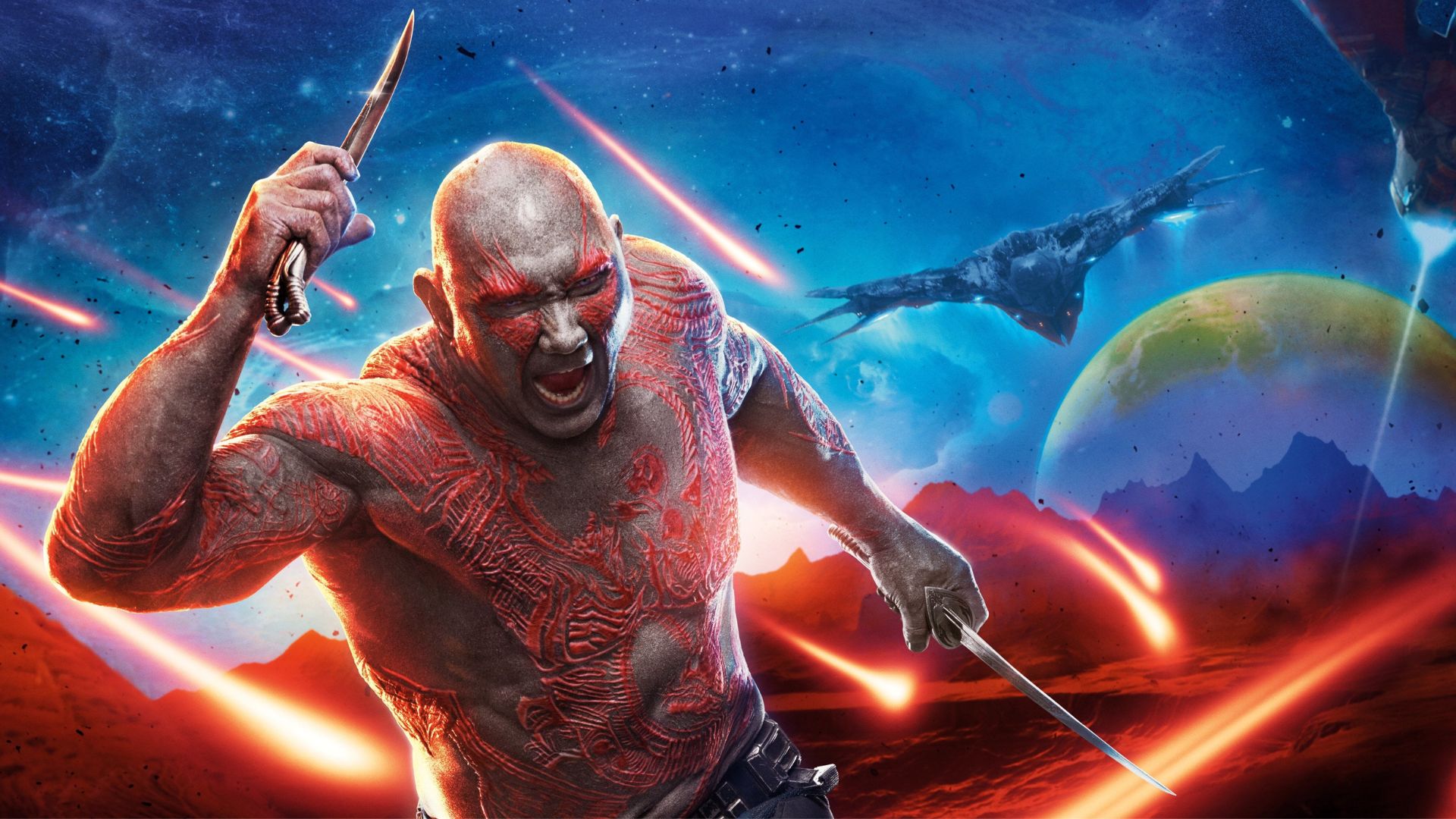 Dave Bautista como Drax em pôster de Guardiões da Galáxia Vol. 2