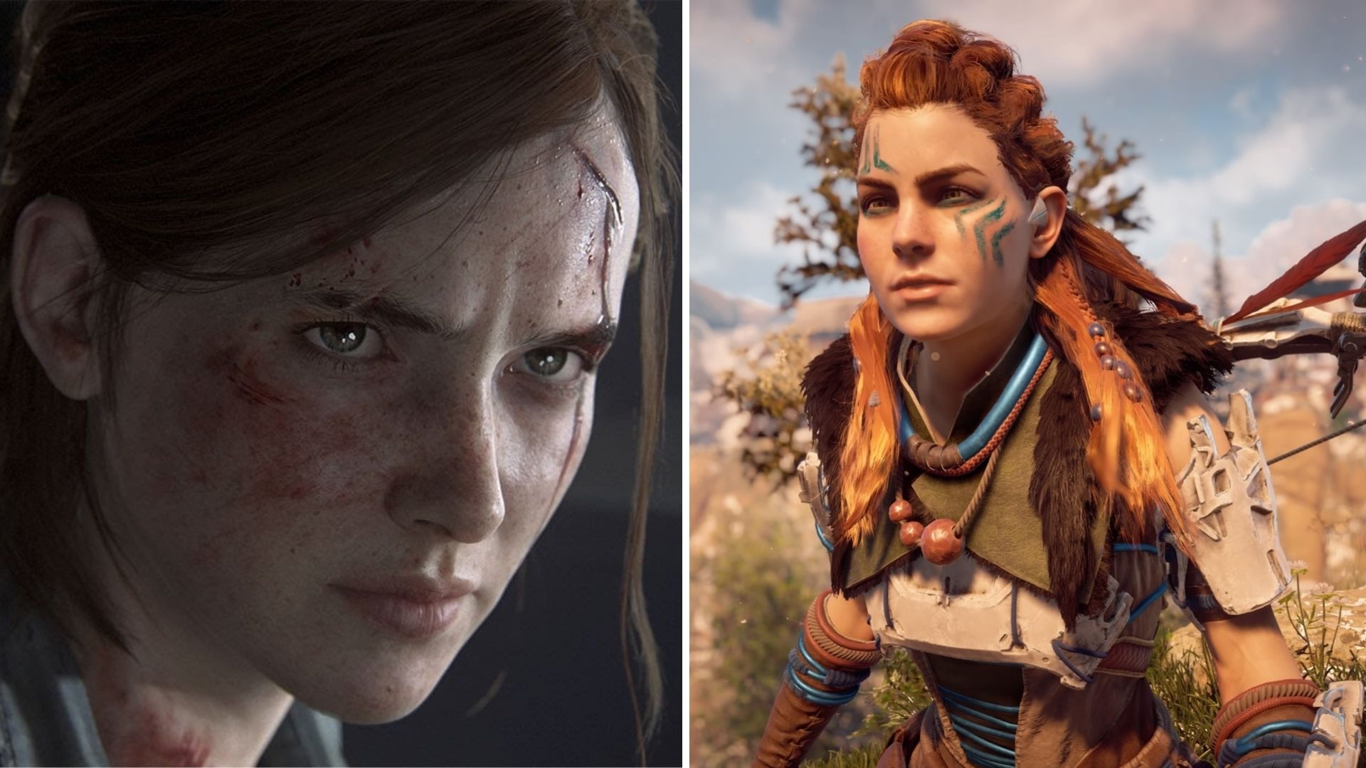 Ellie, personagem de The Last of Us, e Aloy, protagonista de Horizon Zero Dawn (Foto: Divulgação/PlayStation)