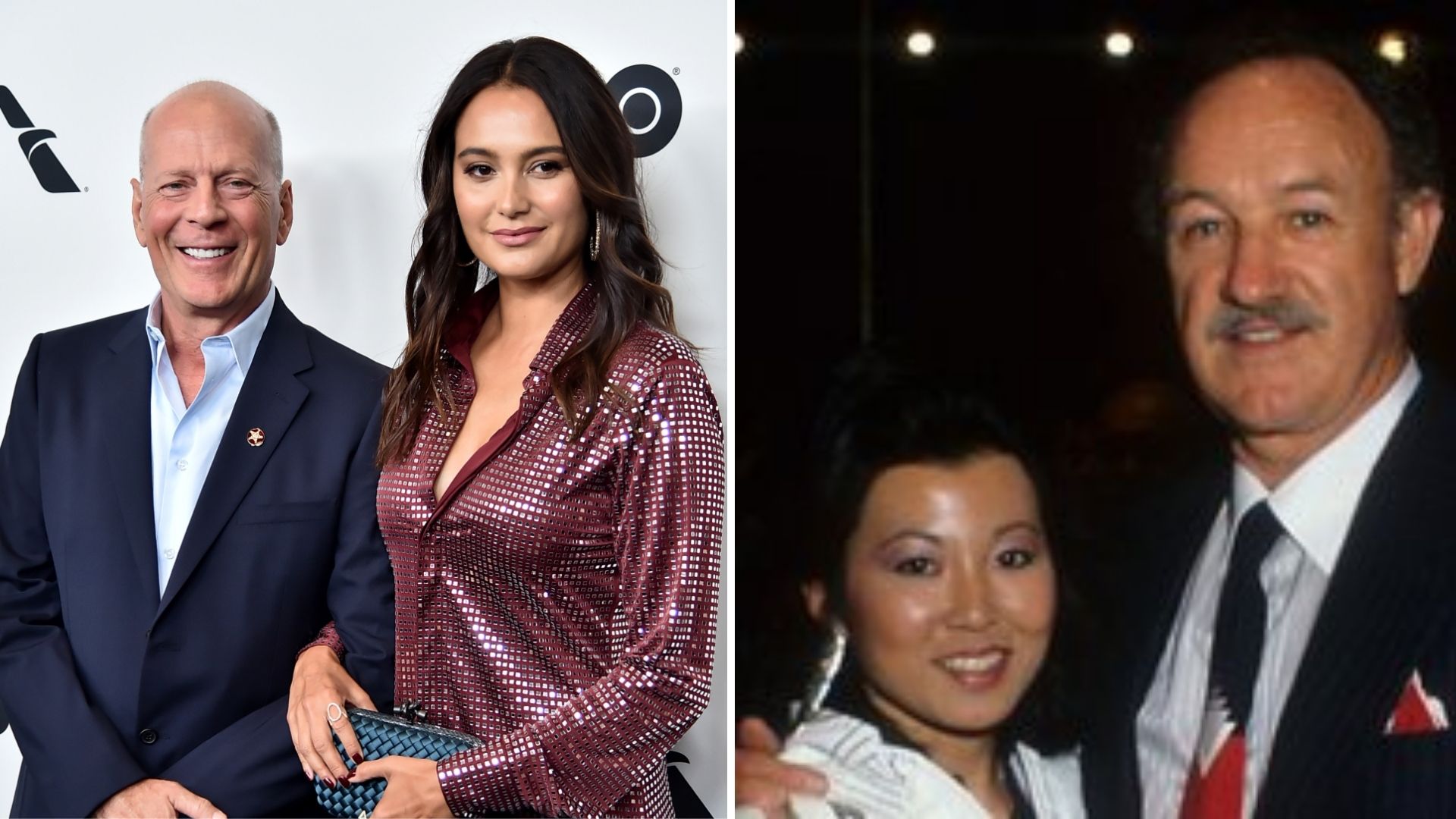 Bruce e Emma Willis; Betsy Arakawa e Gene Hackman (Foto: Theo Wargo/Getty Images e Donaldson Collection/Michael Ochs Archives/Getty Images)