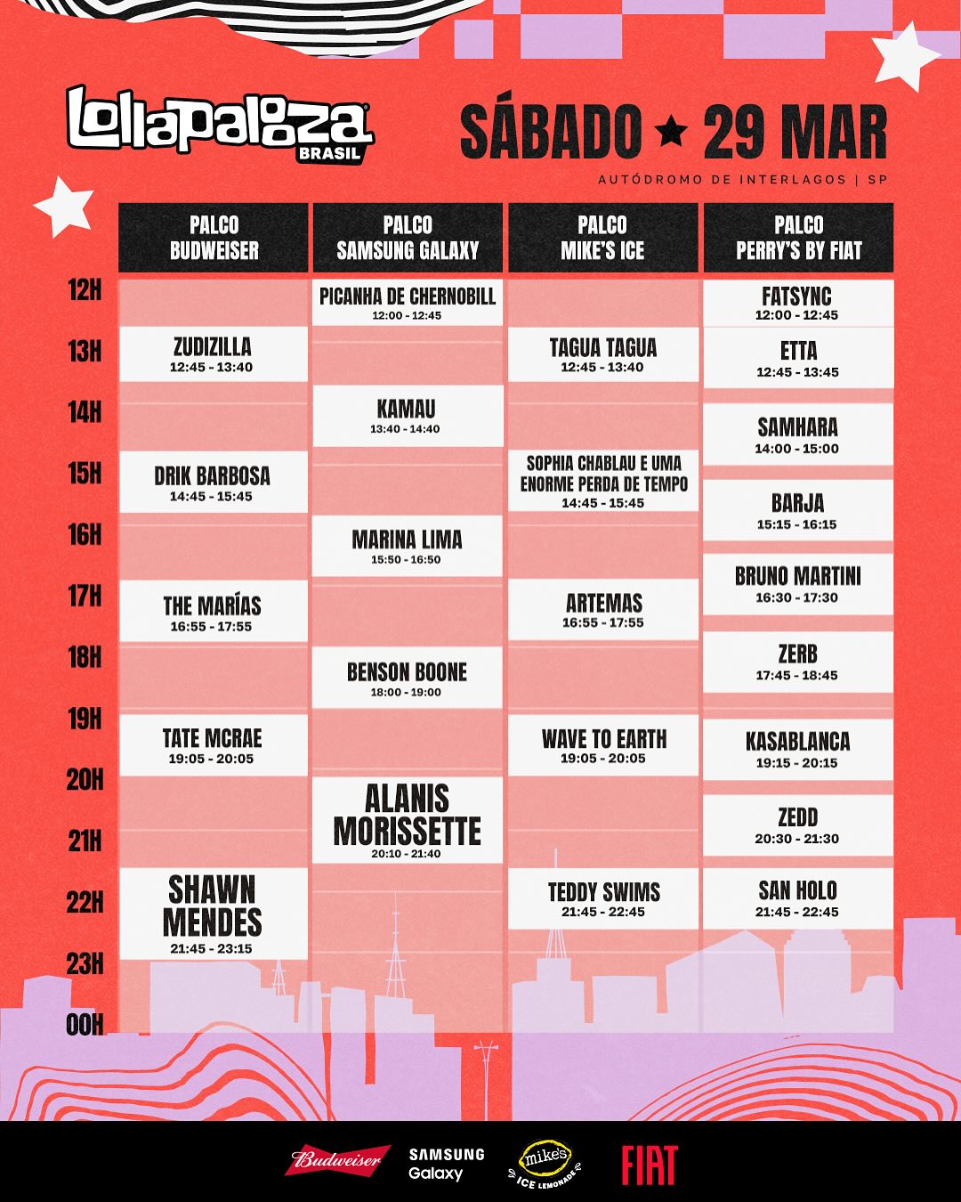 Line-up Lollapalooza com horários