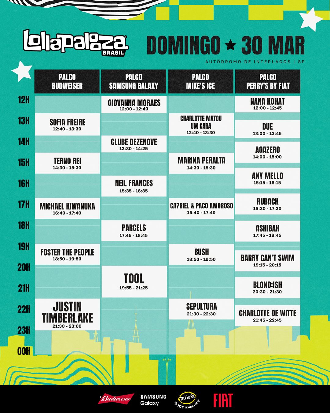 Line-up Lollapalooza com horários
