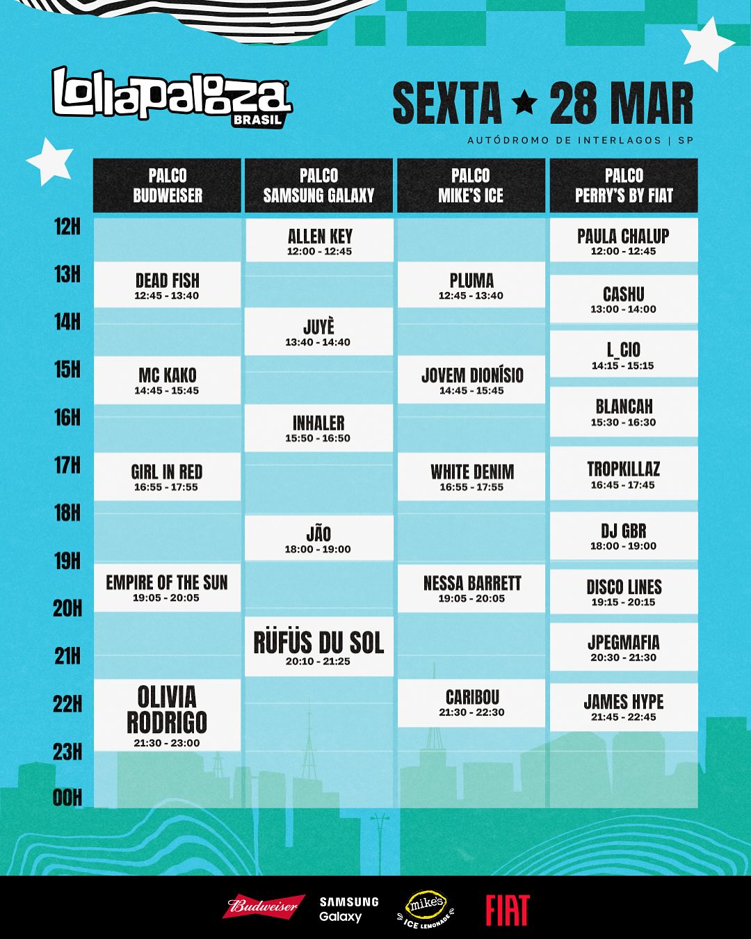 Line-up Lollapalooza com horários