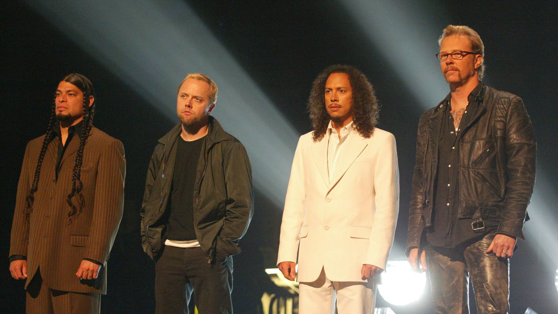 Metallica em 2003 (E-D): Robert Trujillo, Lars Ulrich, Kirk Hammett e James Hetfield