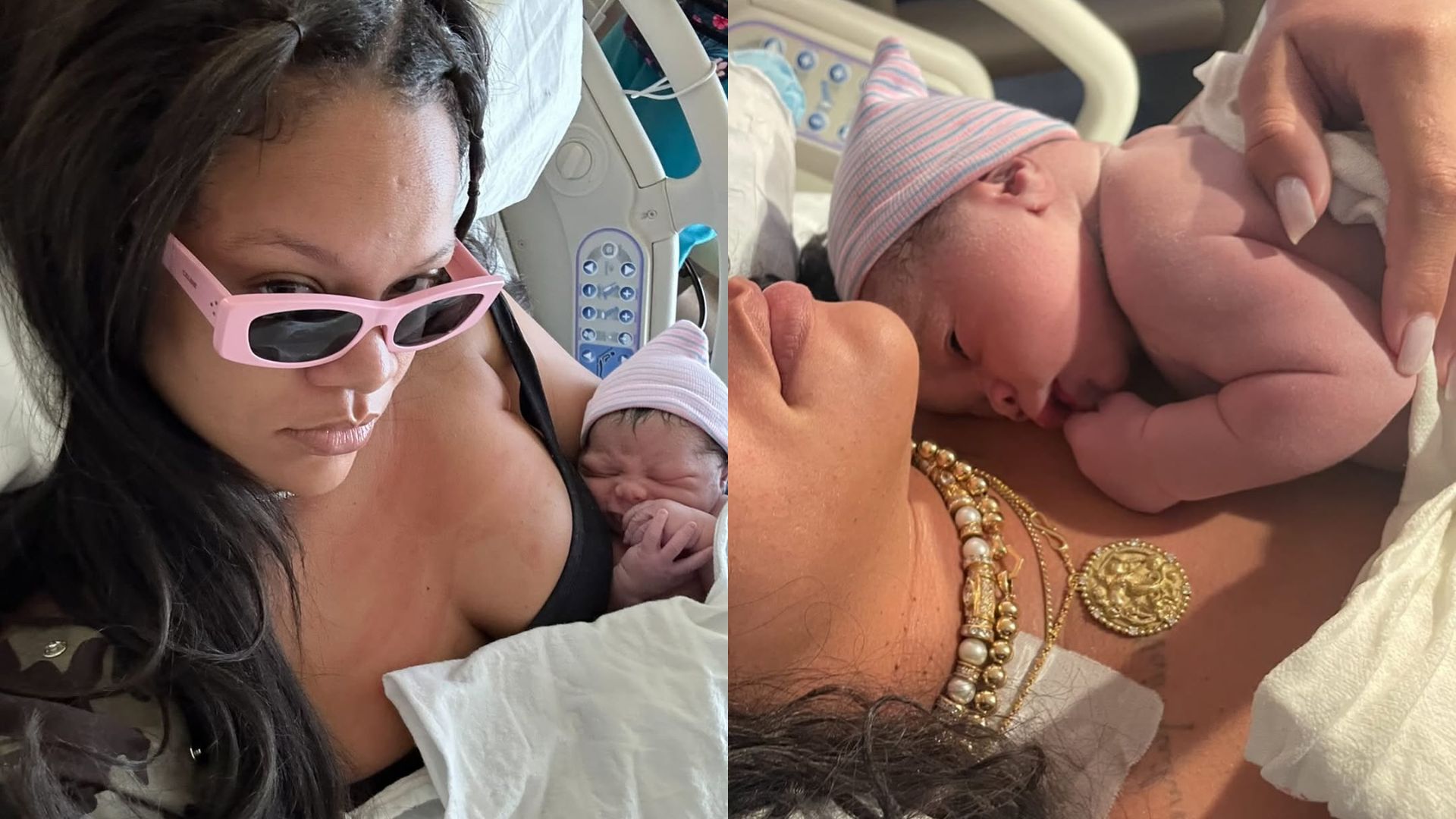 Rihanna nos partos de Riot Rose (esquerda) e RZA (direita)