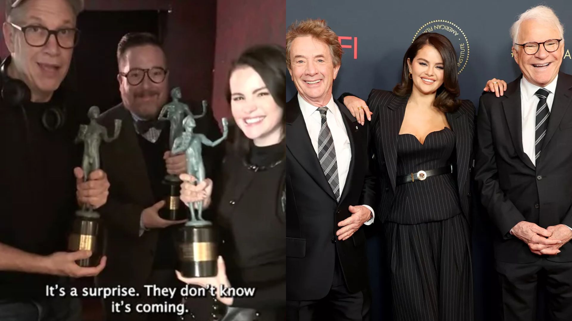 Selena Gomez faz surpresa e entrega prêmios do SAG Awards a Steve Martin e Martin Short após ausência na cerimônia | Imagens: Reprodução/Gettyimages