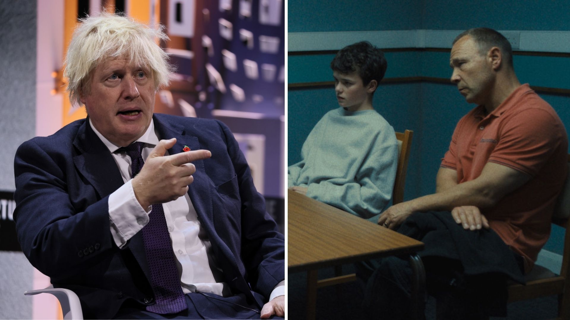 Boris Johnson, ex-primeiro-ministro; Owen Cooper e Jack Thorne, de Adolescência (Foto: Jemal Countess/Getty Images e Divulgação)