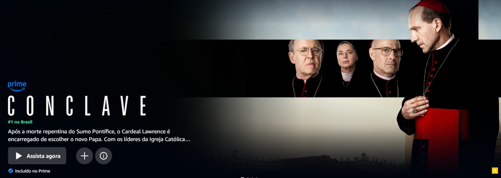 Após morte do papa Francisco, Conclave se torna o filme mais assistido do Prime Video (Foto: Reprodução/Prime Video)