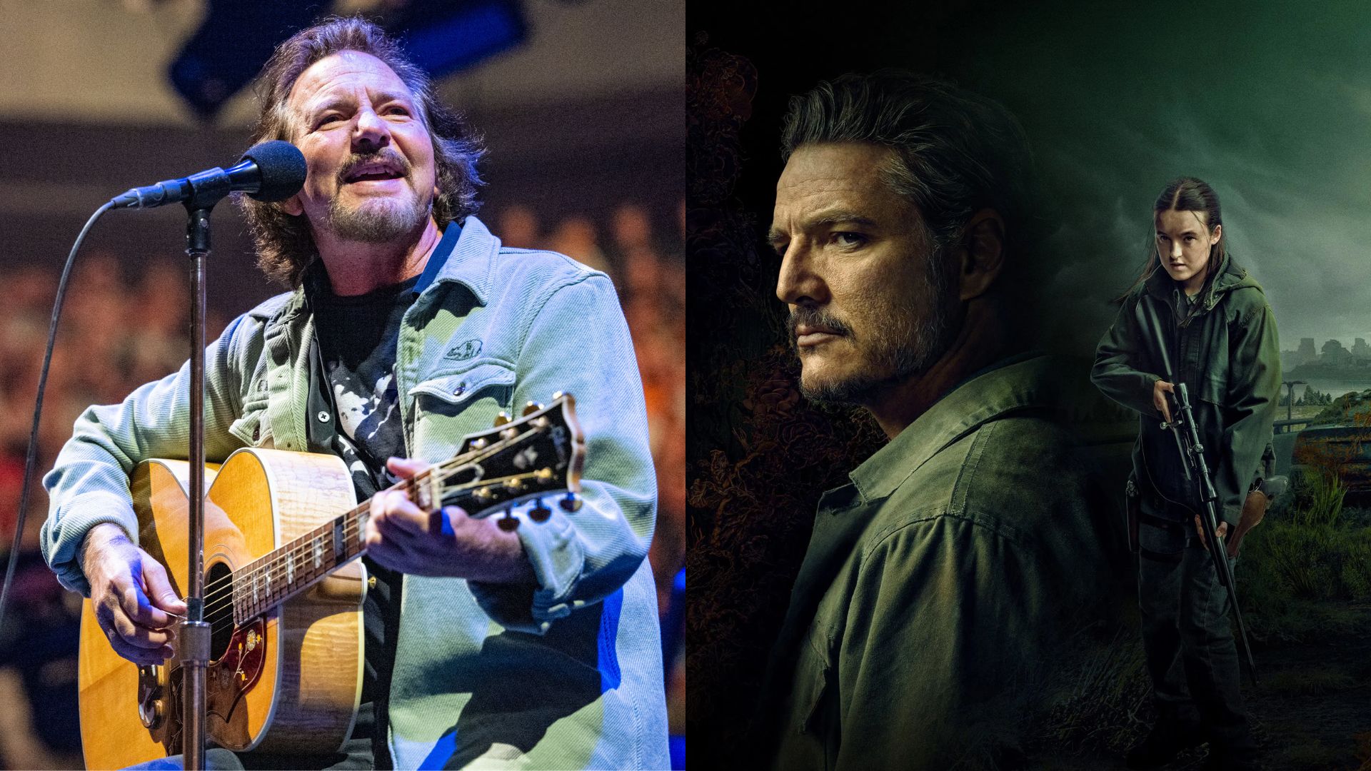 Eddie Vedder, do Pearl Jam, e Pedro Pascal e Bella Ramsey na segunda temporada de The Last of Us