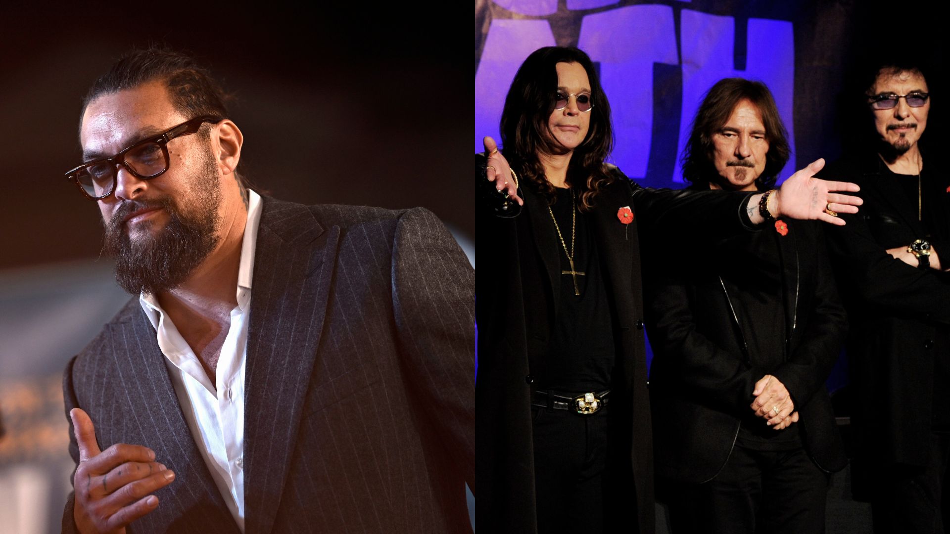 Jason Momoa e Black Sabbath (na foto Ozzy Osbourne, Geezer Butler e Tony Iommi) em 2011