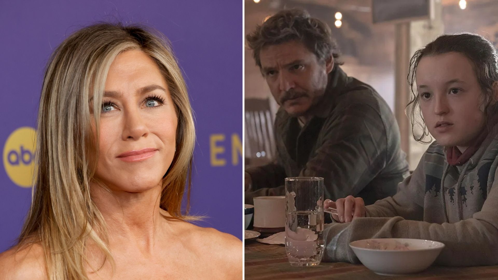 Jennifer Aniston; Pedro Pascal e Bella Ramsey, atores de The Last of Us (Foto: Frazer Harrison/Getty Images e Divulgação/HBO)