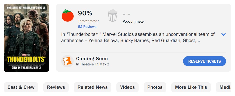 Thunderbolts estreia com 90% de aprovação da crítica no Rotten Tomatoes (Foto: Reprodução)