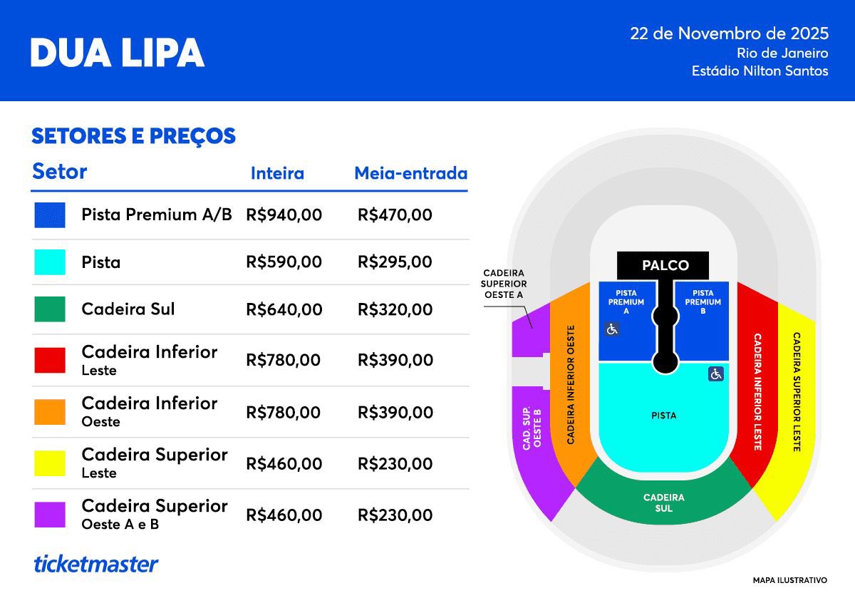 Valor dos ingressos do show de Dua Lipa no Rio de Janeiro