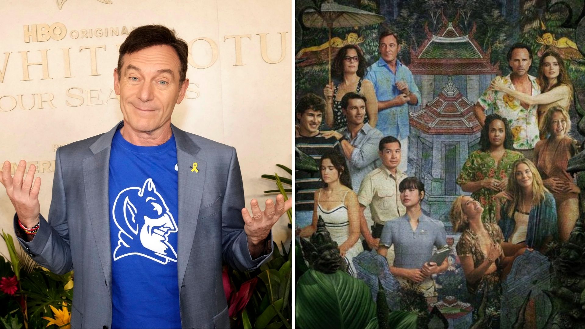 Jason Isaacs, de The White Lotus (Foto: Jeff Kravitz/FilmMagic e Divulgação/HBO)