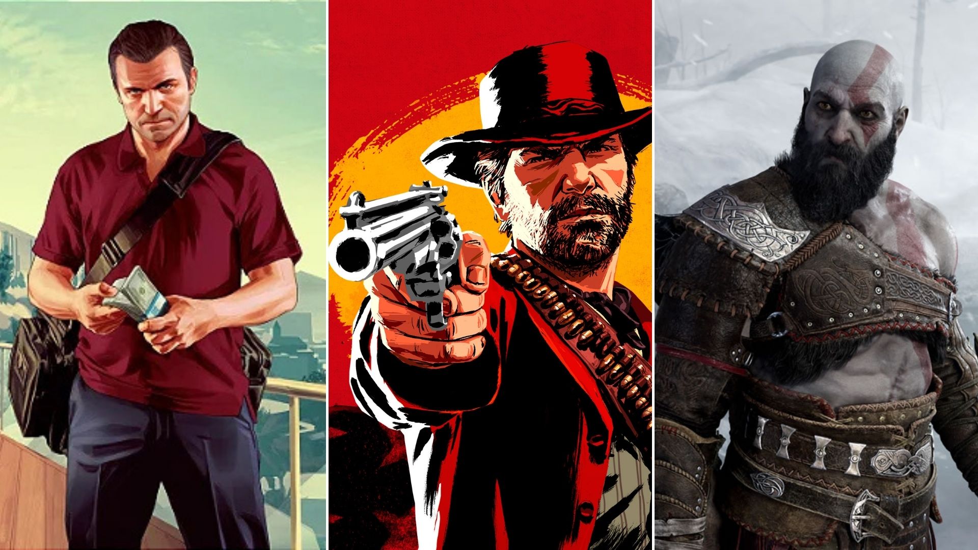 GTA V, Red Dead Redemption 2 e God of War (Foto: Divulgação)