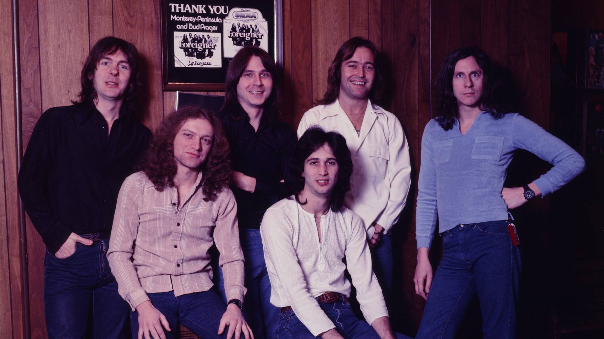 Foreigner em 1978 (E-D): Ian McDonald, Lou Gramm, Al Greenwood, Ed Gagliardi, Mick Jones, Dennis Elliott