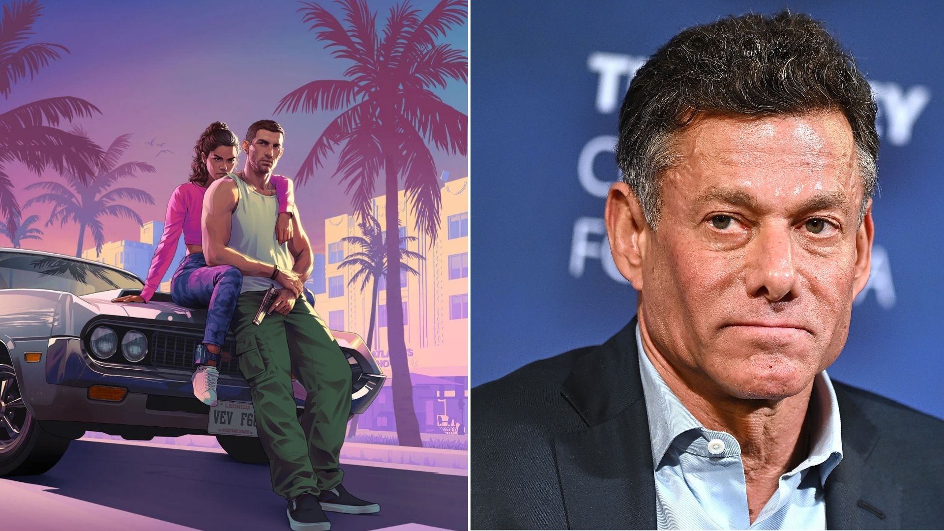 Banner de GTA 6 e Strauss Zelnick (Foto: Divulgação e Steven Ferdman/Getty Images)