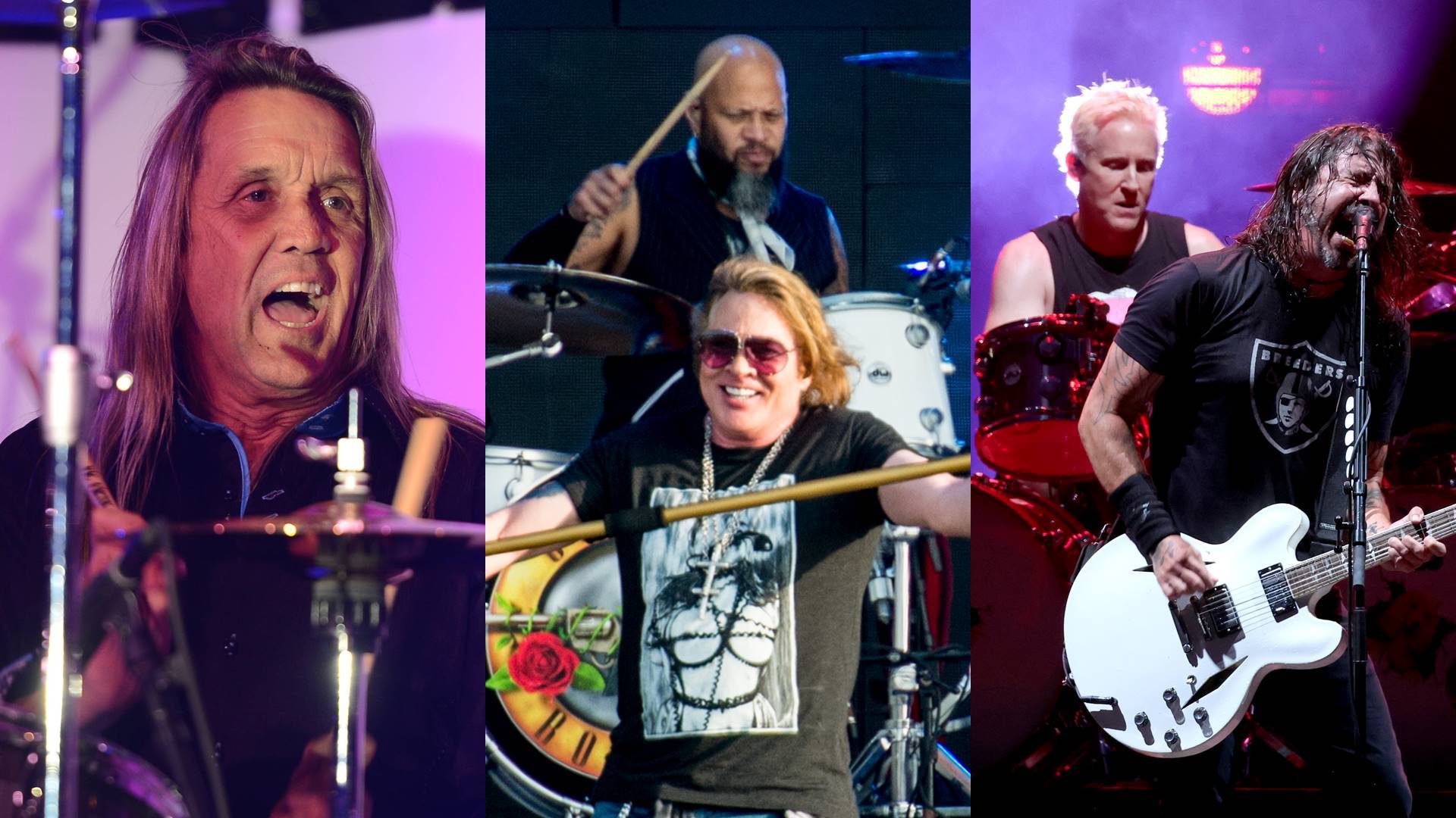 Os bateristas Nicko McBrain, Frank Ferrer e Josh Freese