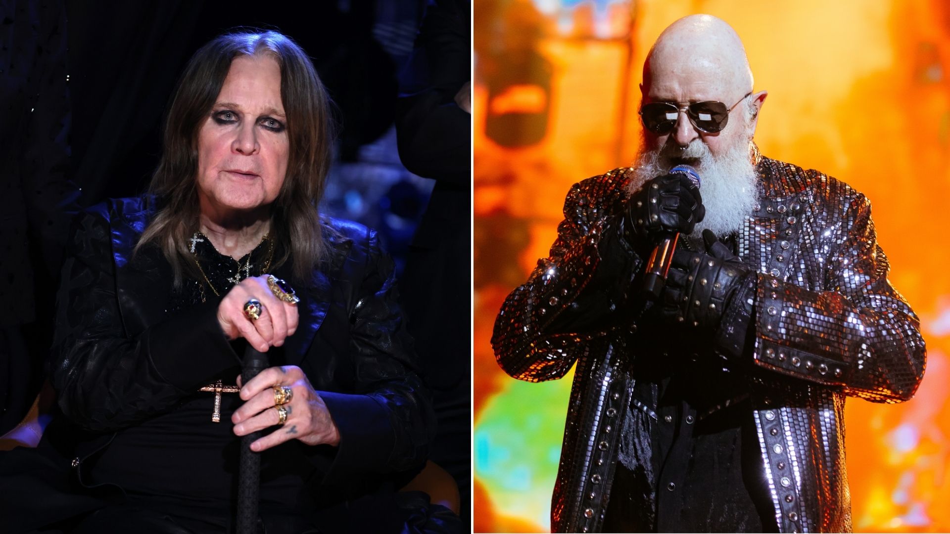 Ozzy Osbourne e Rob Halford, vocalista do Judas Priest (Foto: Kevin Mazur/Getty Images e Medios y Media/Getty Images)