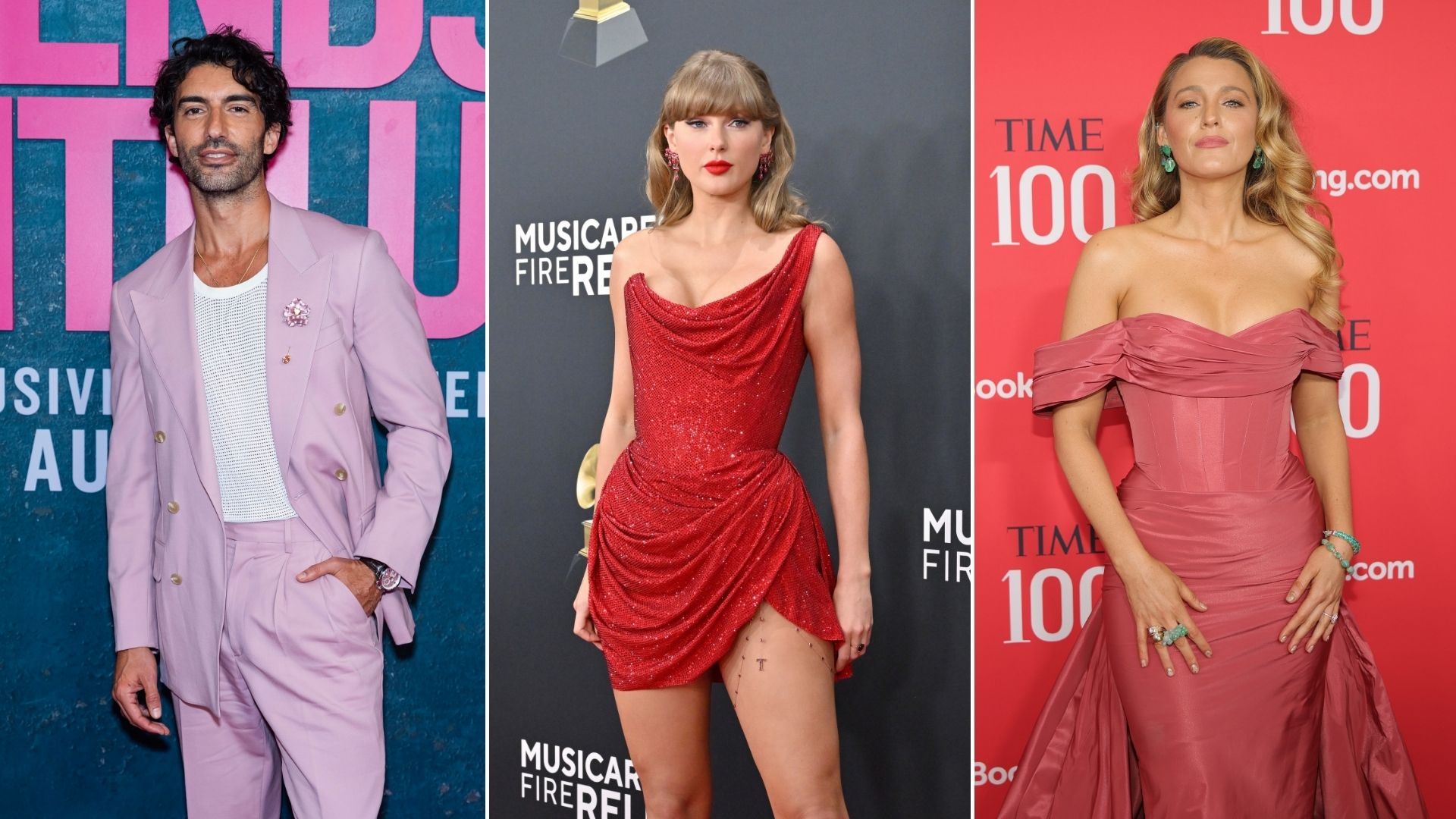 Justin Baldoni, Taylor Swift e Blake Lively (Foto: Gotham/WireImage, Axelle/Bauer-Griffin/FilmMagic, Dimitrios Kambouris/Getty Images)