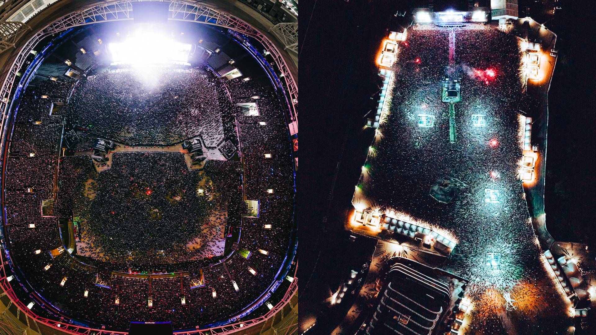 Shows do System of a Down no Allianz Parque (esq.) e Autódromo de Interlagos (dir.)