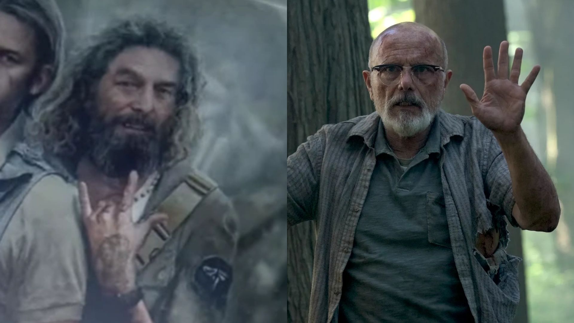 Eugene no game (esquerda) e na série (direita) de The Last of Us