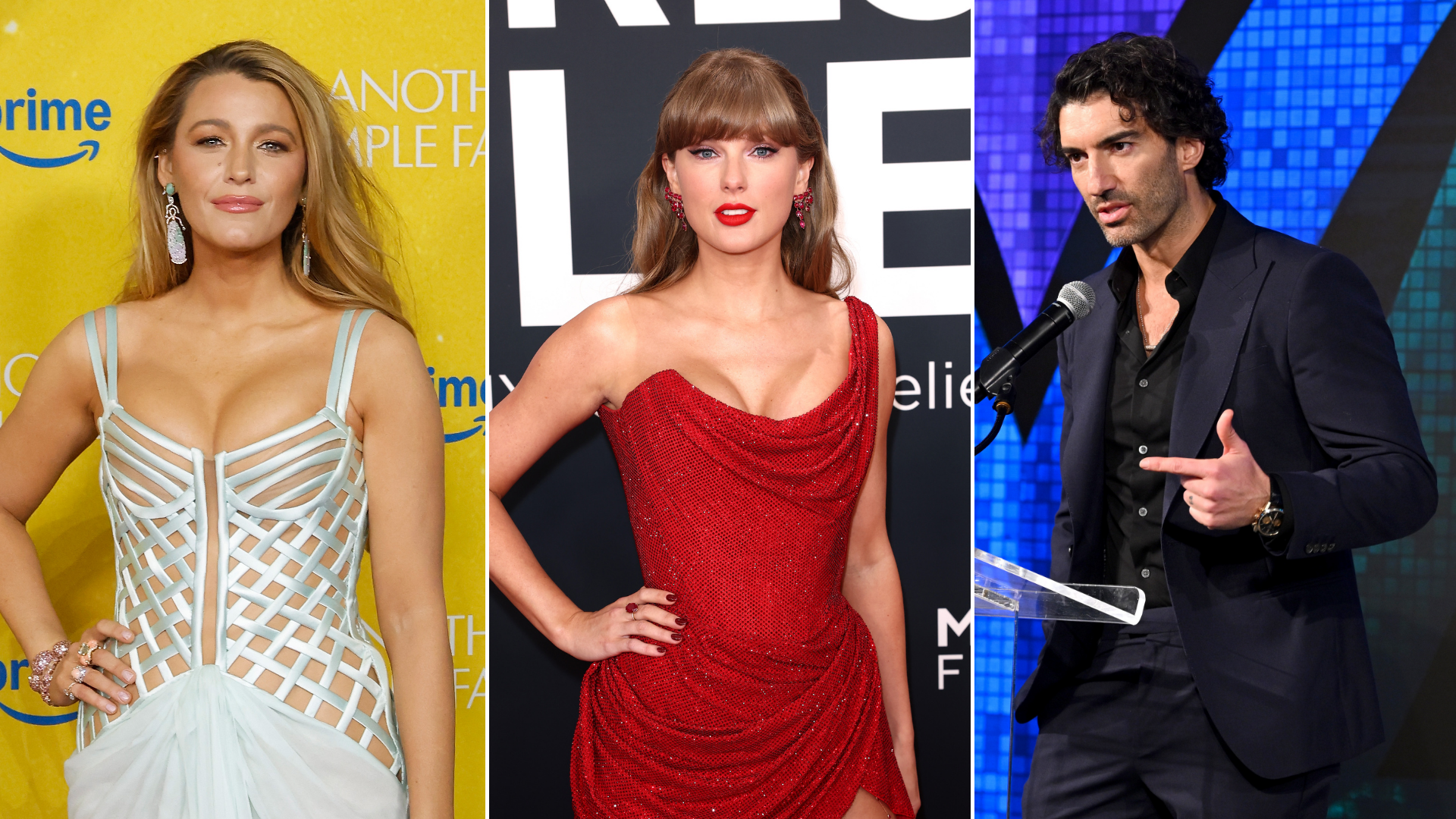 Blake Lively, Taylor Swift e Justin Baldoni (Foto: Taylor Hill/FilmMagic; Matt Winkelmeyer/Getty Images e Bryan Bedder/Getty Images)