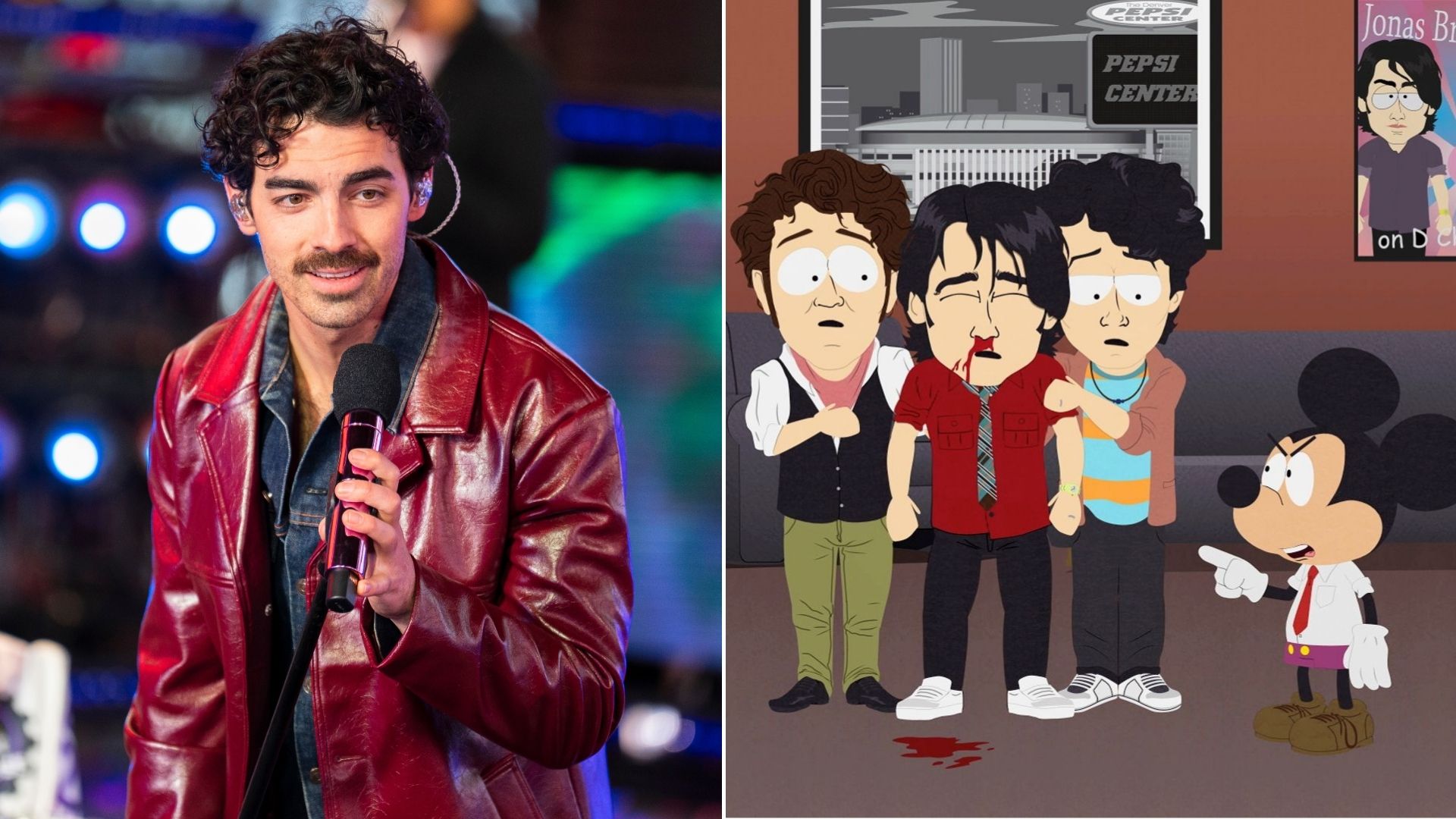 Joe Jonas e Jonas Brothers em episódio de South Park (Foto: Craig T Fruchtman/WireImage; Reprodução)