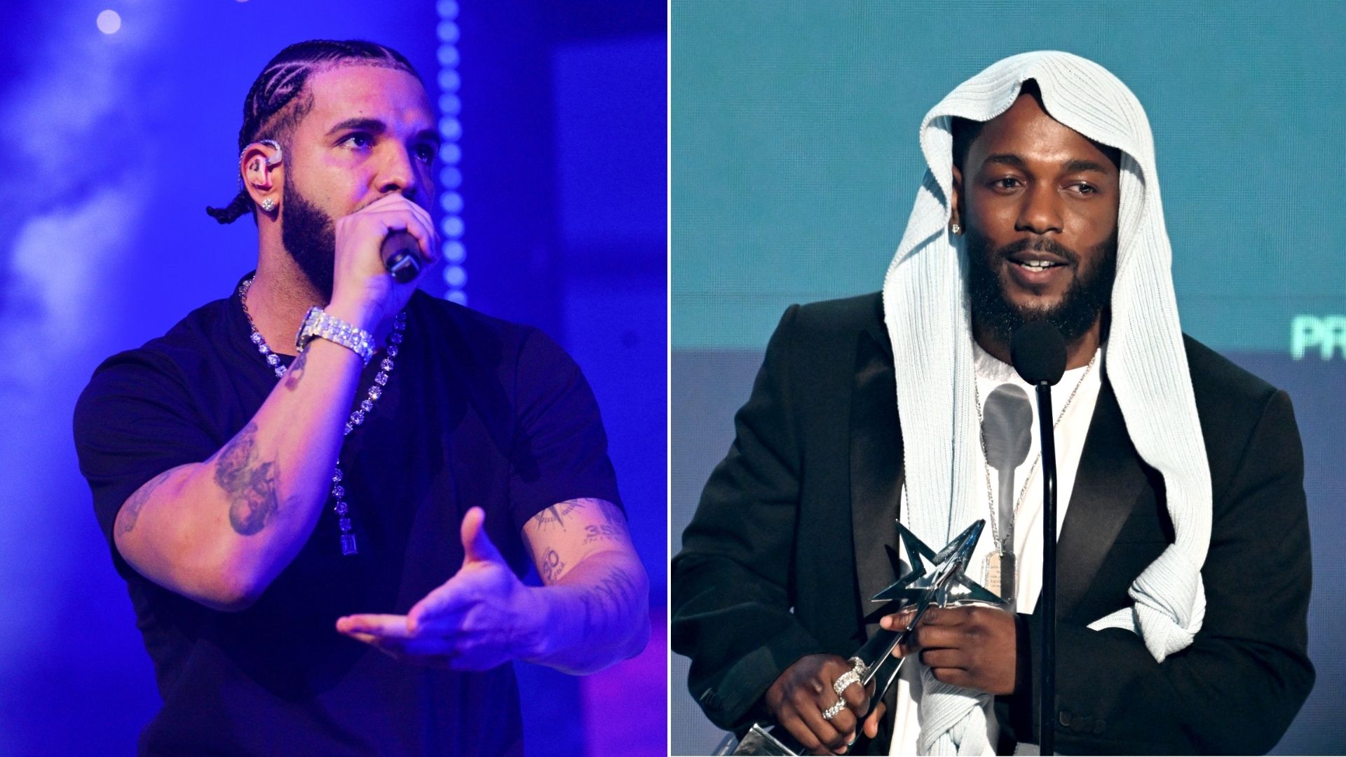 Drake e Kendrick Lamar (Foto: Prince Williams/Wireimage e Paras Griffin/Getty Images)
