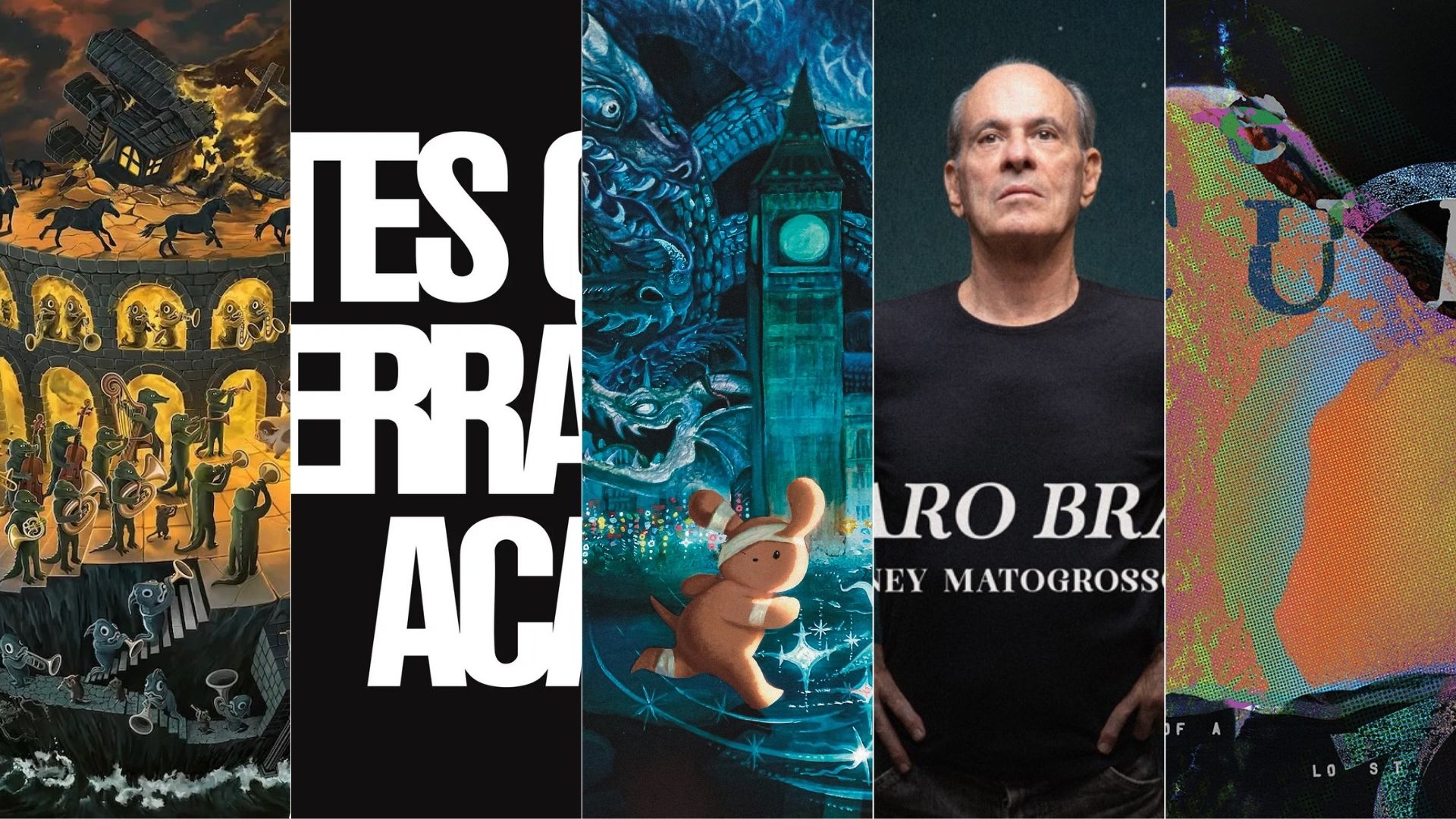 Capas de King Gizzard & the Lizzard Wizard, Luedji Luna, AJ Tracey, Ney Matogrosso e The Cure