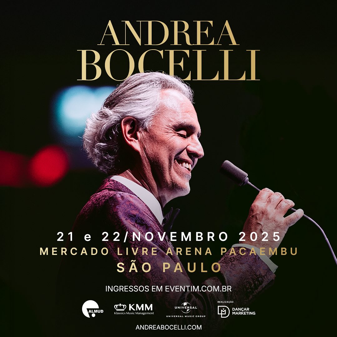 Andrea Bocelli no Brasil em 2025 (Foto: Divulgação)