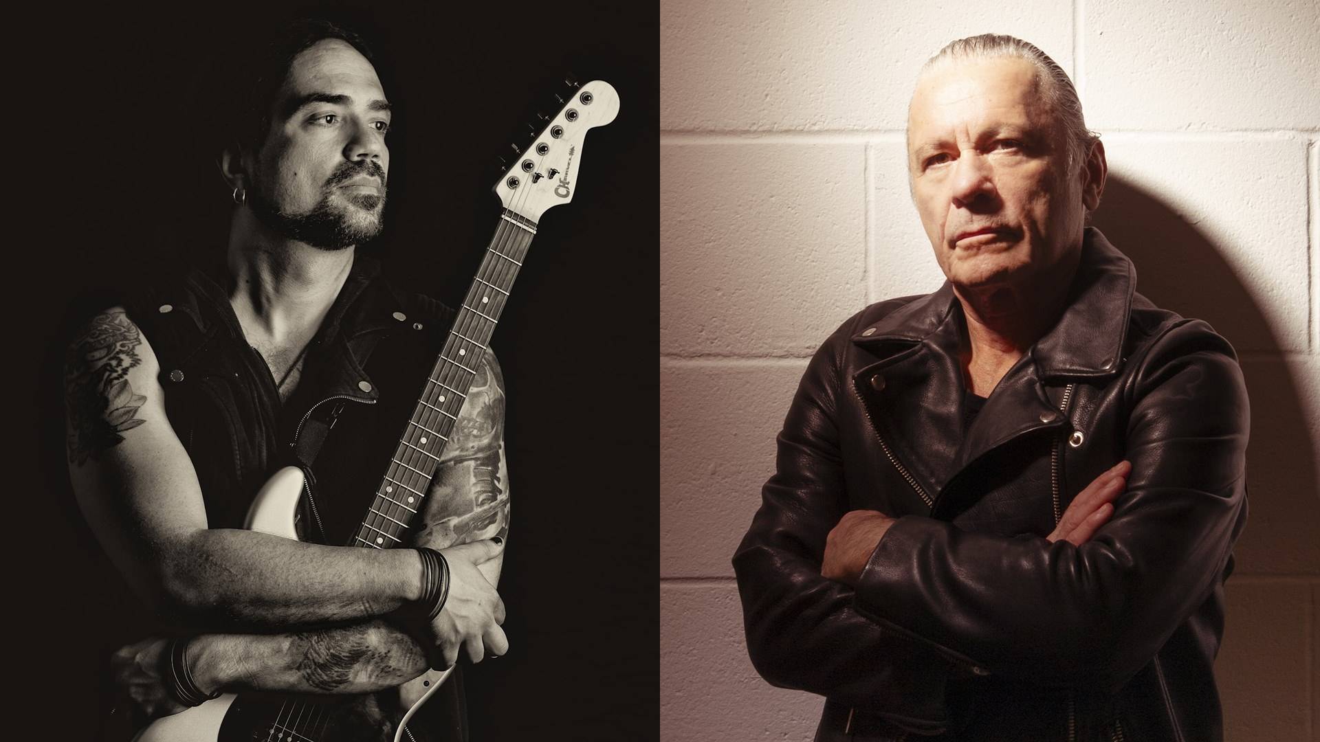 O guitarrista Conrado Pesinato e o vocalista Bruce Dickinson