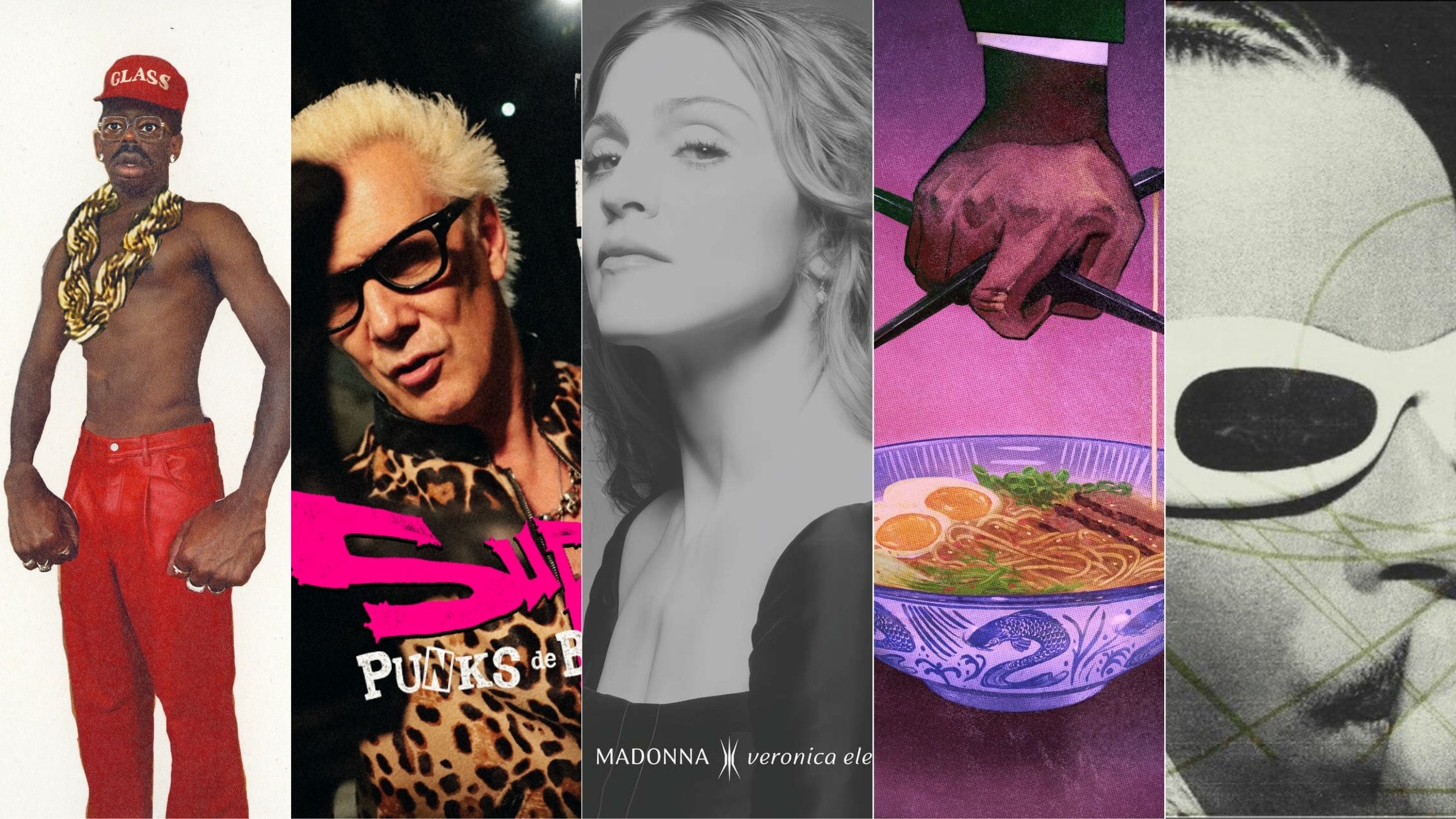 Capas de: Tyler, The Creator, Supla e Os Punks de Boutique, Madonna, Freddie Gibbs & The Alchemist e Joca